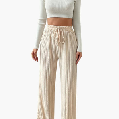 Women's Palazzo Pants Cord Texture Elastic Waist - VibreMode