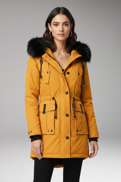 Women's Hooded Parka Jacket Button Front