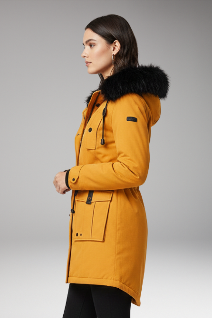 Women's Hooded Parka Jacket Button Front
