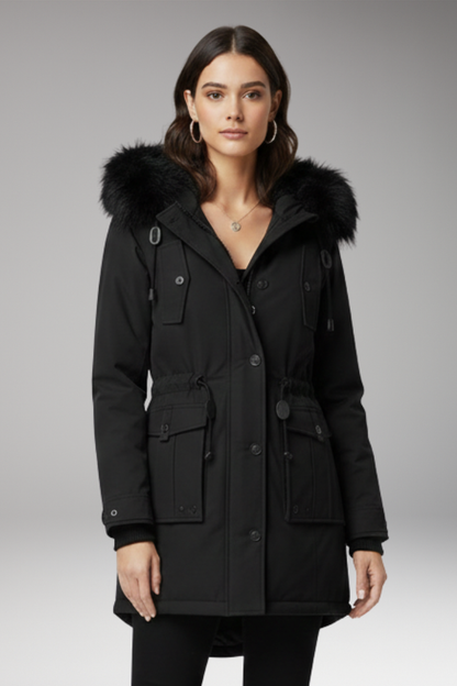 Women's Hooded Parka Jacket Button Front