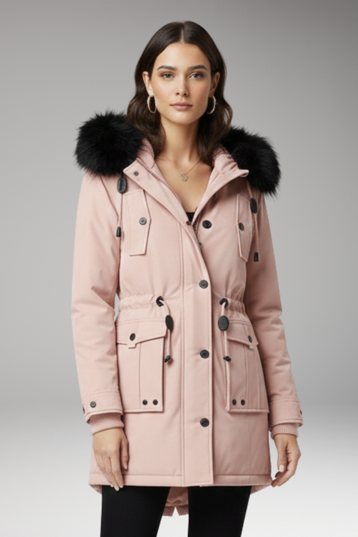Women's Hooded Parka Jacket Button Front