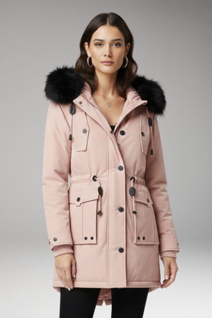 Women's Hooded Parka Jacket Button Front