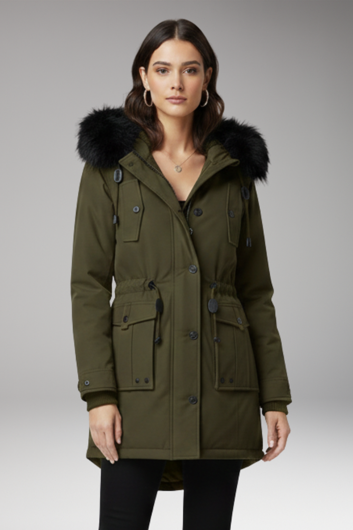 Women's Hooded Parka Jacket Button Front