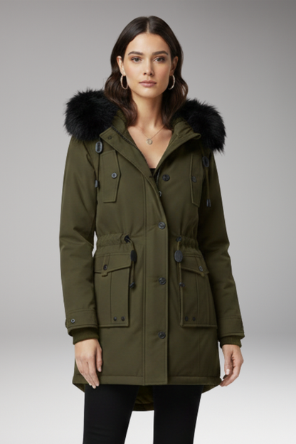 Women's Hooded Parka Jacket Button Front