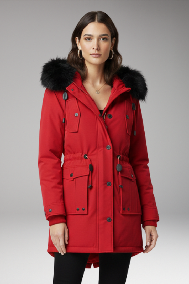 Women's Hooded Parka Jacket Button Front
