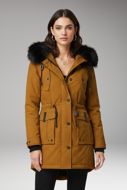Women's Hooded Parka Jacket Button Front
