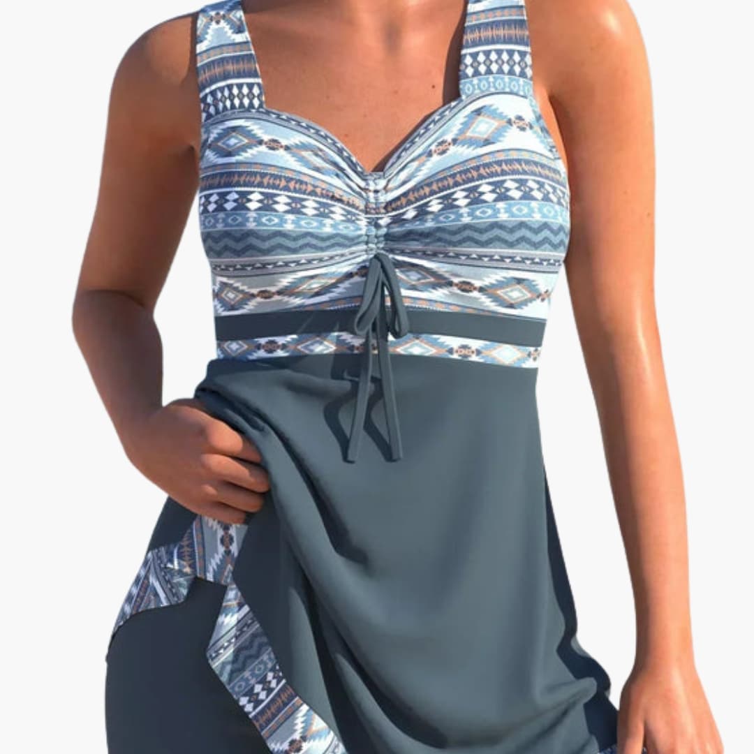 Women's Patchwork Tankini Swimsuit Set