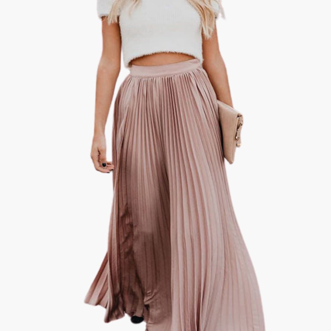 Women's Pleated Maxi Skirt Elastic Waist - VibreMode