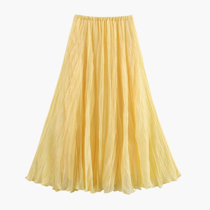 Women's Pleated Maxi Skirt Elastic Waist Long - VibreMode