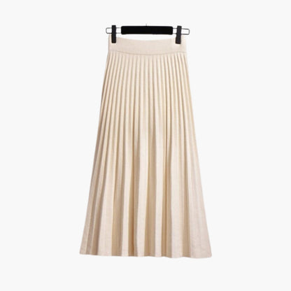 Women's Pleated Maxi Skirt Elastic Waist Ribbed