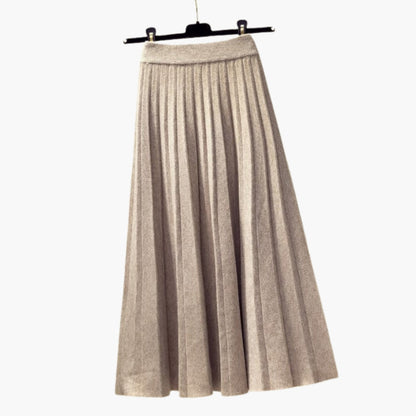 Women's Pleated Maxi Skirt Elastic Waist Ribbed - VibreMode