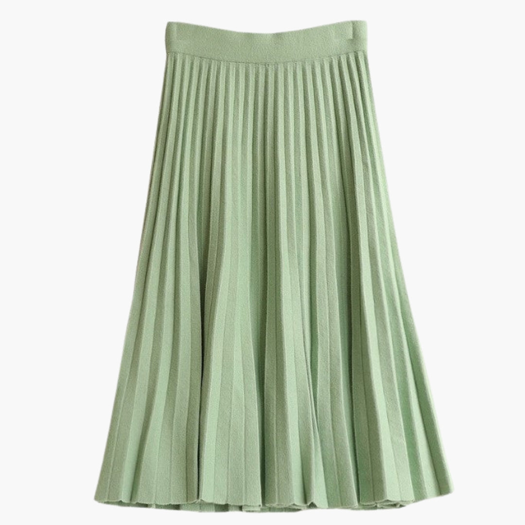 Women's Pleated Maxi Skirt Elastic Waist Ribbed