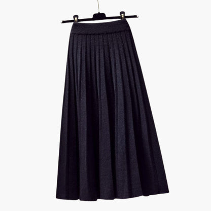Women's Pleated Maxi Skirt Elastic Waist Ribbed