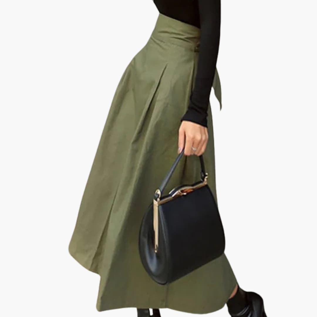 Women's High Waist Pleated Skirt with Bow Detail