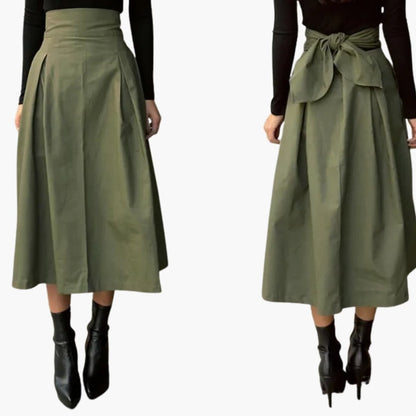 Women's High Waist Pleated Skirt with Bow Detail