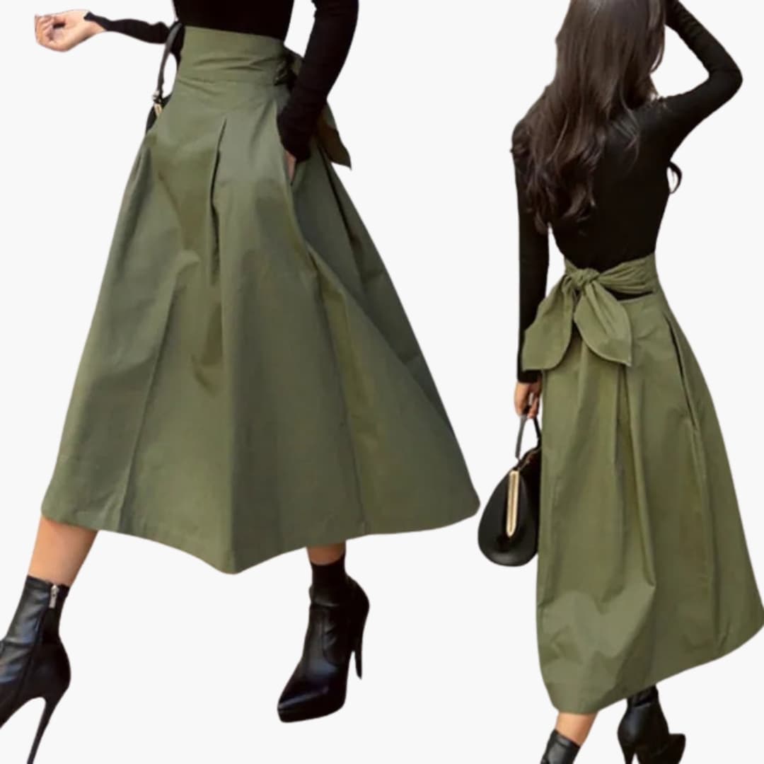 Women's High Waist Pleated Skirt with Bow Detail