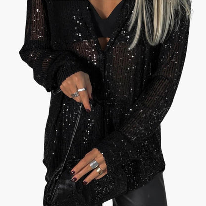 Women's Plus Size Glitter Blouse Long Sleeve Round Neck Shimmer