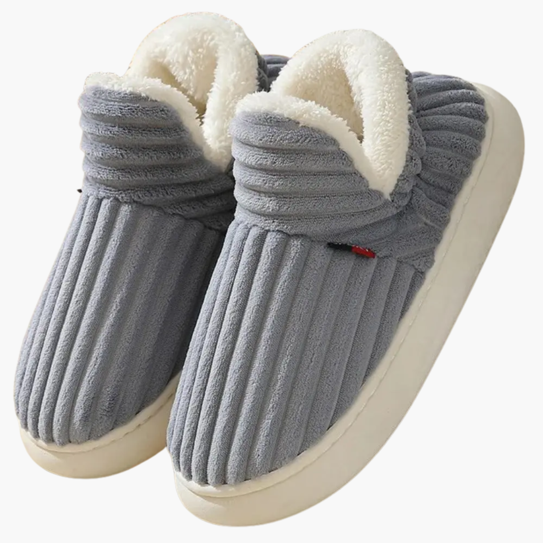Women's Plush Slippers Ribbed Indoor Footwear