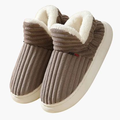 Women's Plush Slippers Ribbed Indoor Footwear