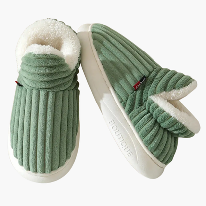 Women's Plush Slippers Ribbed Indoor Footwear