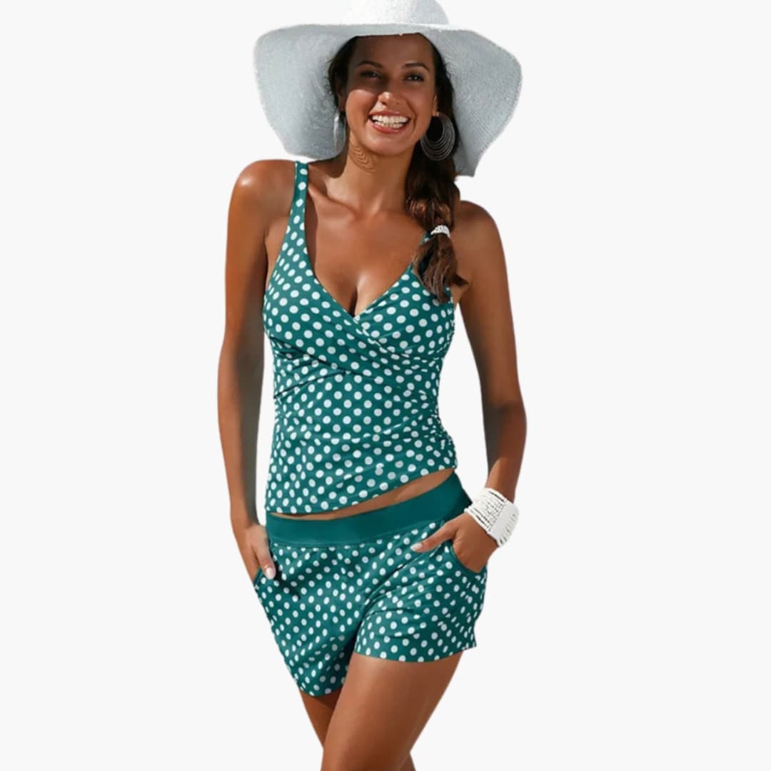 Women's High-Waisted Polka Dot Swim Shorts Bikini Set - VibreMode