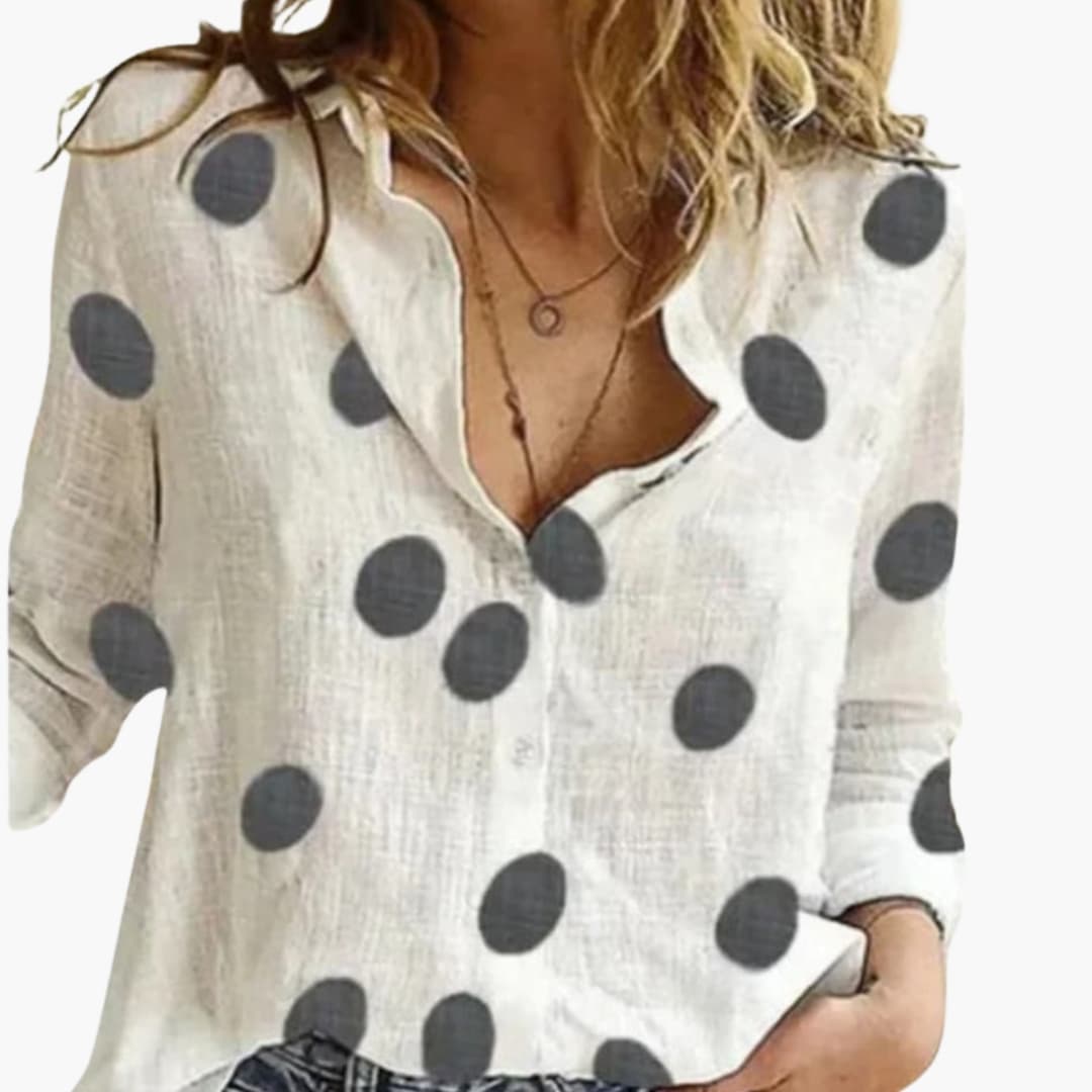 Women's Long Sleeve Blouse Polka Dot Woven - VibreMode
