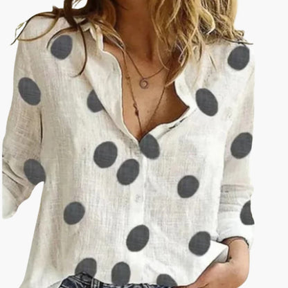 Women's Long Sleeve Blouse Polka Dot Woven - VibreMode