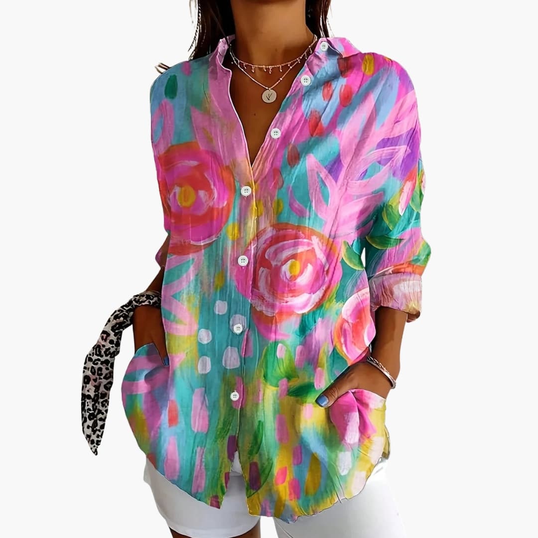 Women's Short Sleeve Blouse Loose Fit Printed - VibreMode