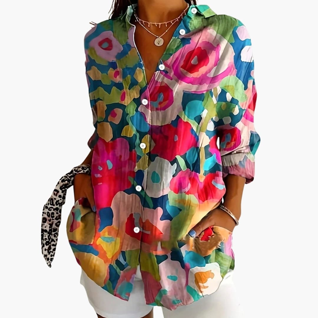 Women's Short Sleeve Blouse Loose Fit Printed