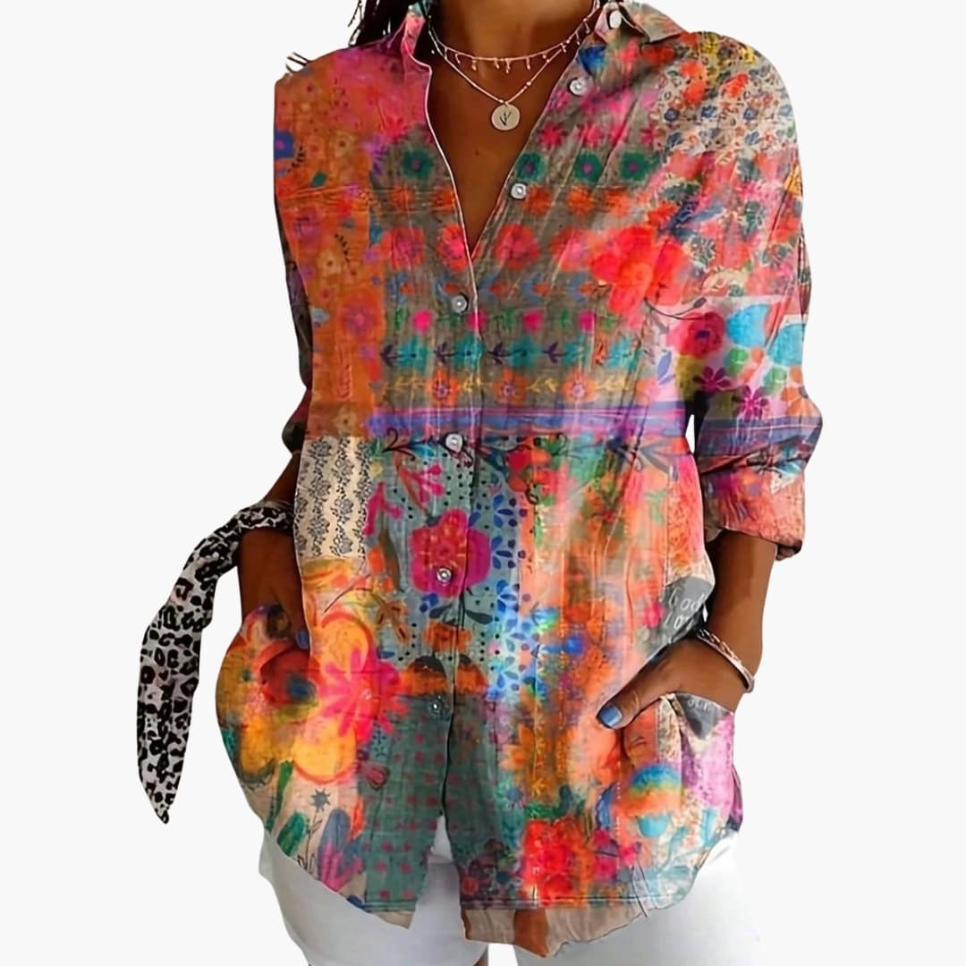 Women's Short Sleeve Blouse Loose Fit Printed