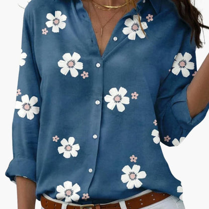 Women's Long Sleeve Blouse Loose Fit Collared Cotton