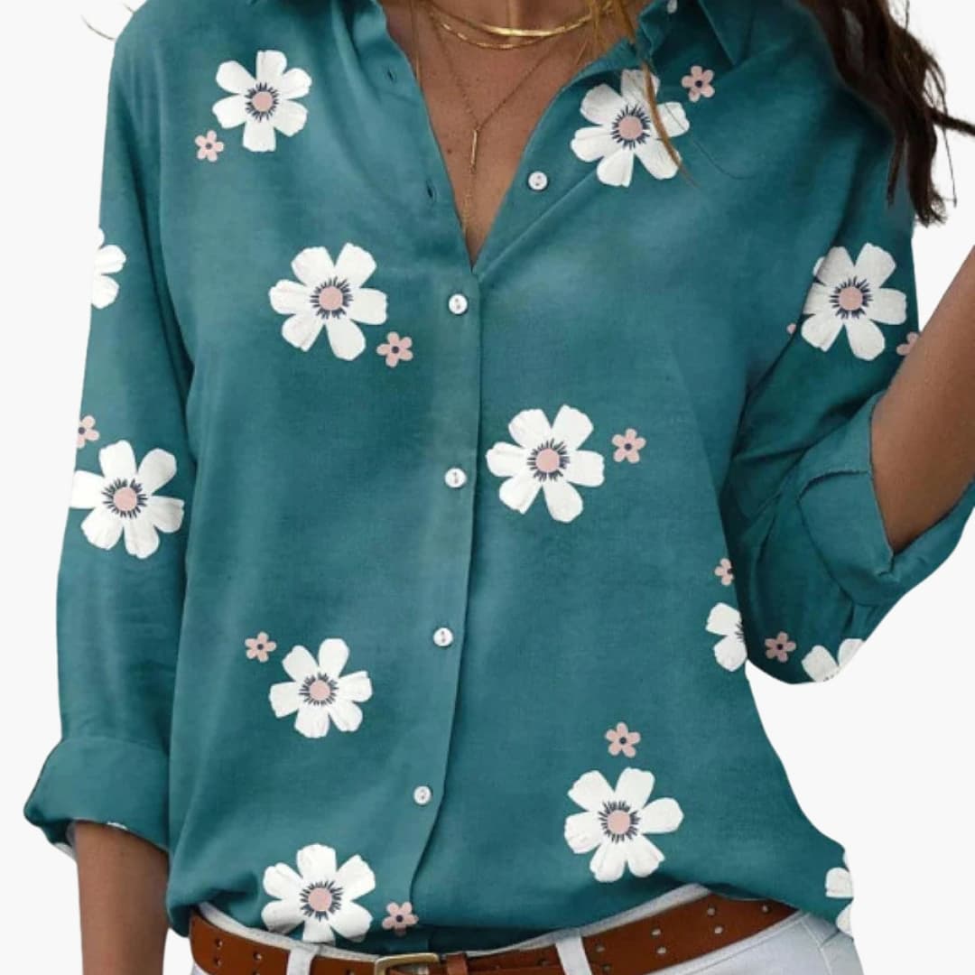Women's Long Sleeve Blouse Loose Fit Collared Cotton