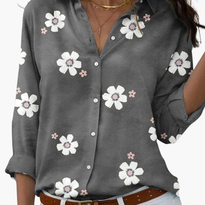 Women's Long Sleeve Blouse Loose Fit Collared Cotton