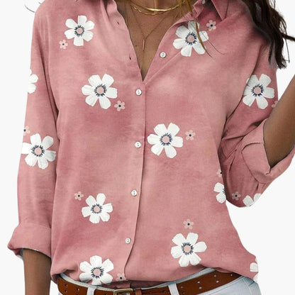 Women's Long Sleeve Blouse Loose Fit Collared Cotton - VibreMode