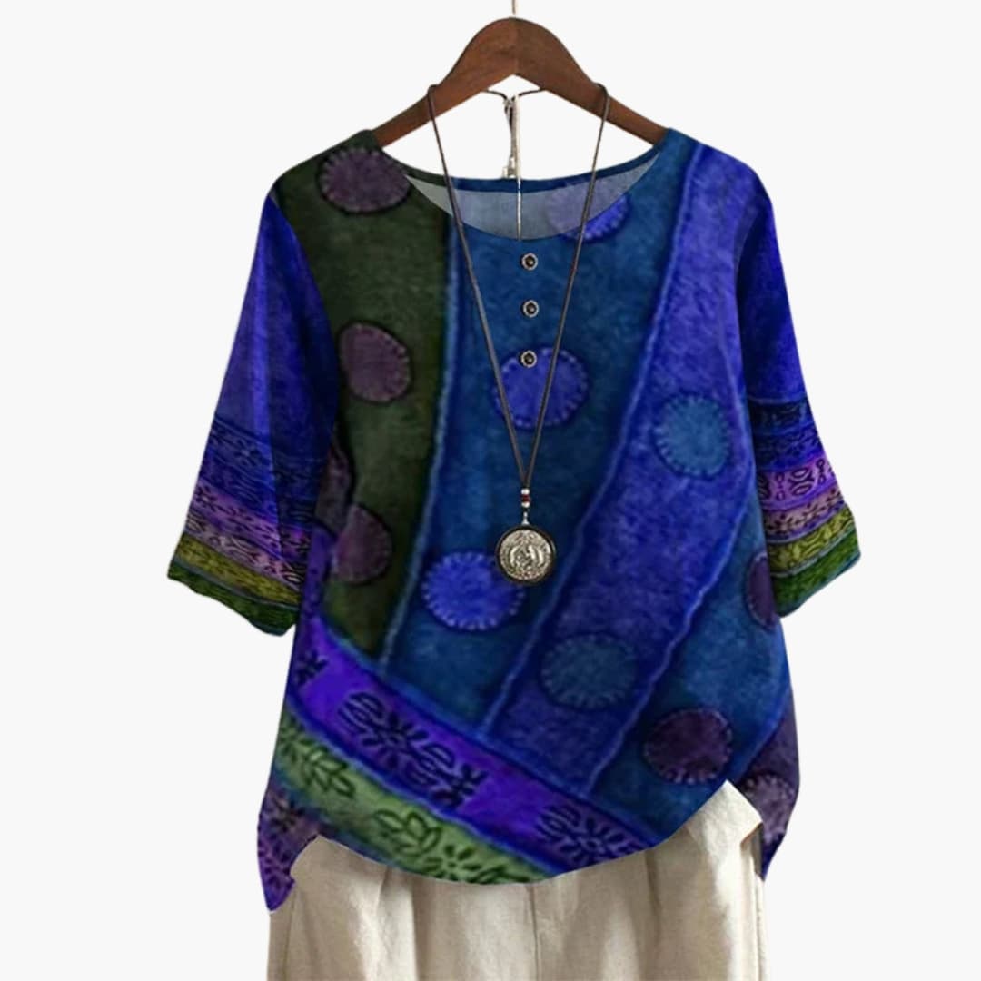 Women's Long Sleeve Blouse Loose Fit Printed Cotton