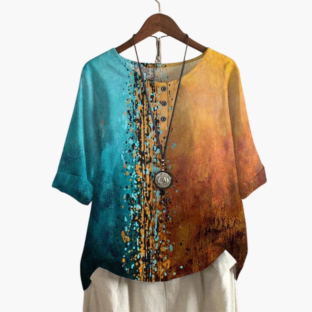 Women's Long Sleeve Blouse Loose Fit Printed Cotton