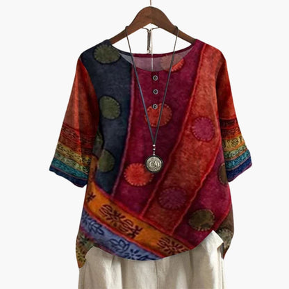Women's Long Sleeve Blouse Loose Fit Printed Cotton