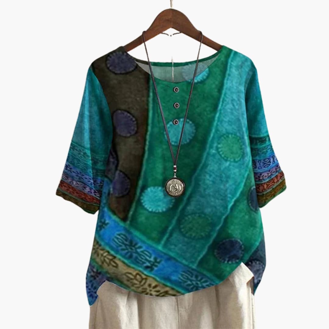 Women's Long Sleeve Blouse Loose Fit Printed Cotton