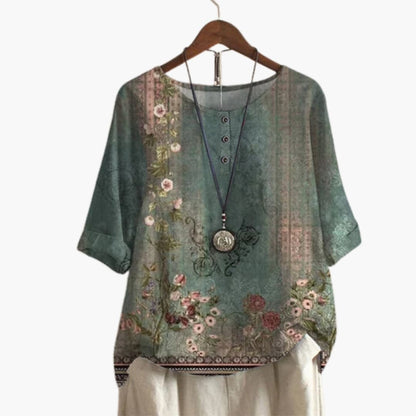 Women's Long Sleeve Blouse Loose Fit Printed Cotton - VibreMode