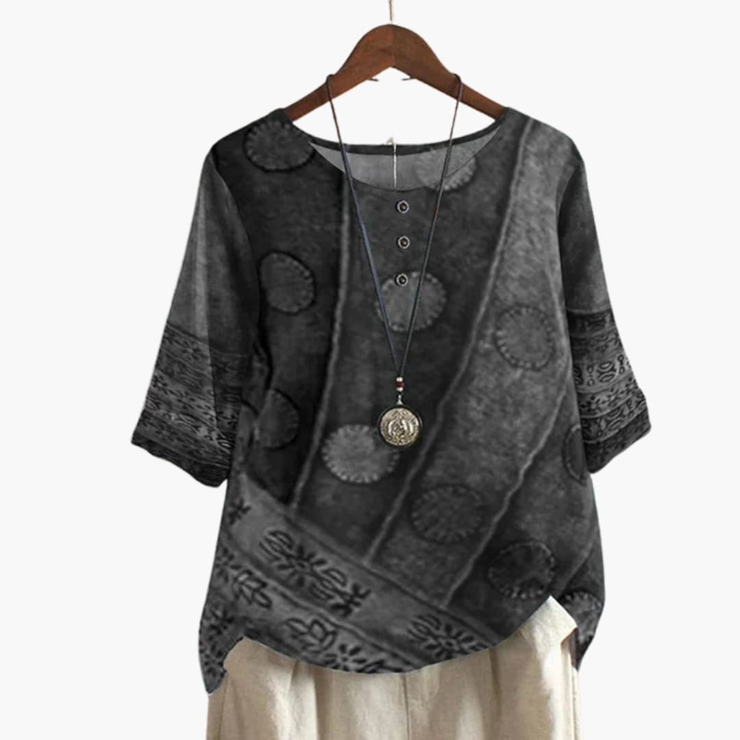 Women's Long Sleeve Blouse Loose Fit Printed Cotton