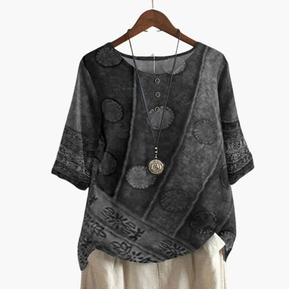 Women's Long Sleeve Blouse Loose Fit Printed Cotton