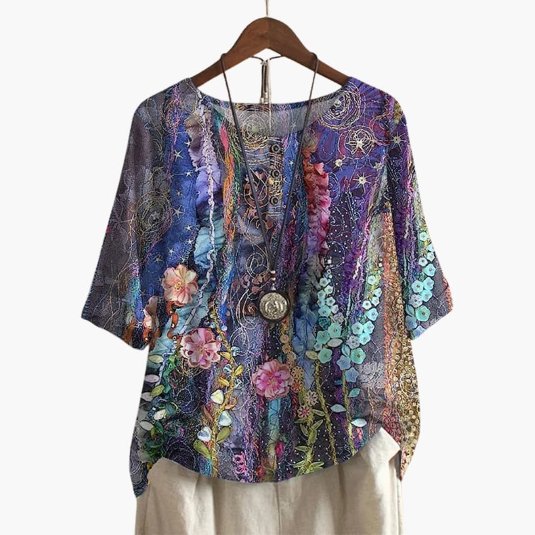Women's Long Sleeve Blouse Loose Fit Printed Cotton