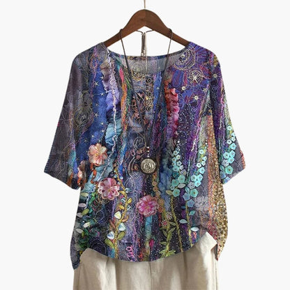 Women's Long Sleeve Blouse Loose Fit Printed Cotton