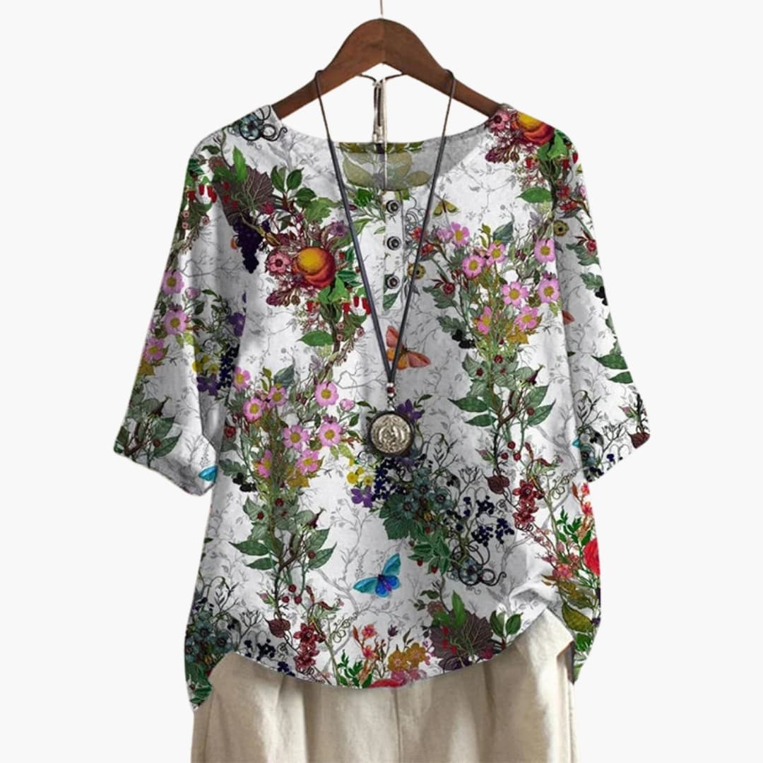 Women's Long Sleeve Blouse Loose Fit Printed Cotton