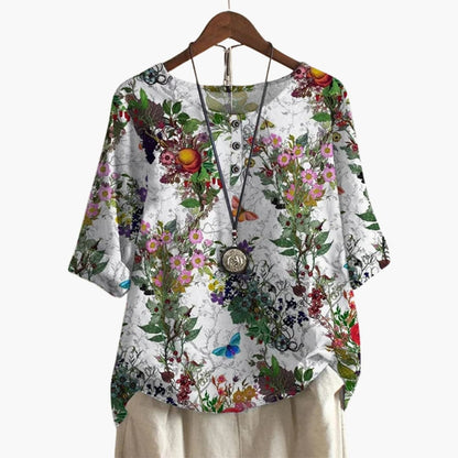 Women's Long Sleeve Blouse Loose Fit Printed Cotton