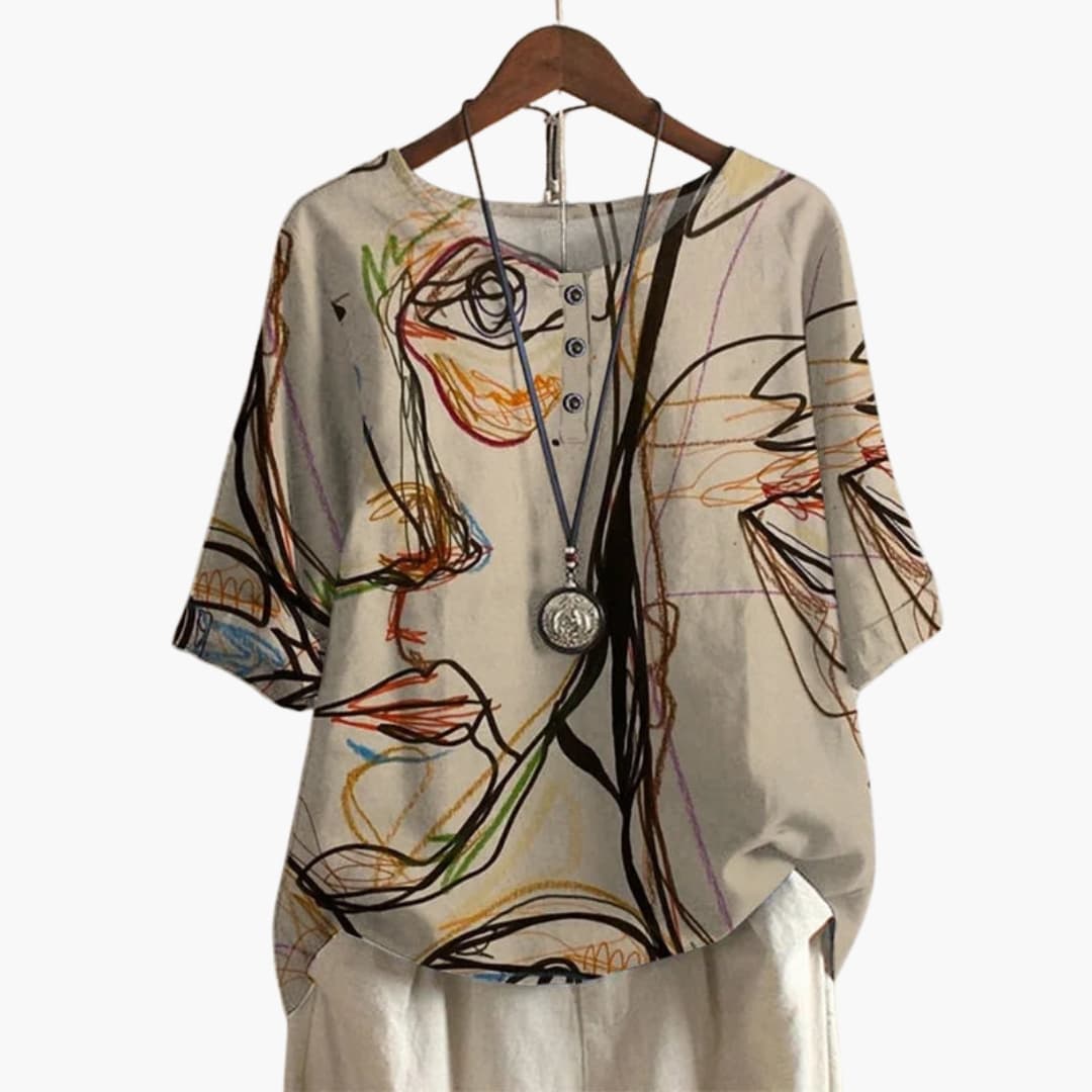 Women's Long Sleeve Blouse Loose Fit Printed Cotton