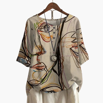 Women's Long Sleeve Blouse Loose Fit Printed Cotton