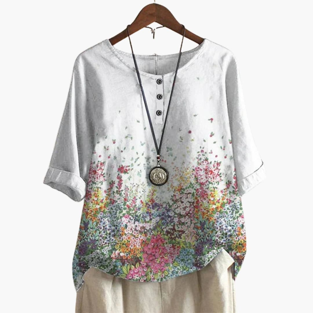 Women's Long Sleeve Blouse Loose Fit Printed Cotton