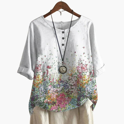 Women's Long Sleeve Blouse Loose Fit Printed Cotton