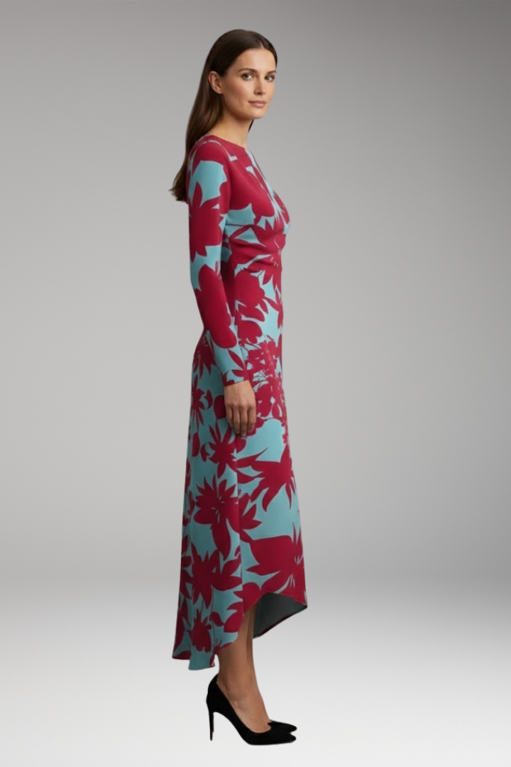 Women's Long Sleeve Printed Dress Irregular Hem